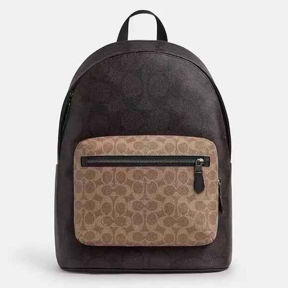 NWT Coach Men’s West Backpack In Blocked Signature Canvas CAB59 Qb/Walnut/Tan - Picture 7 of 11
